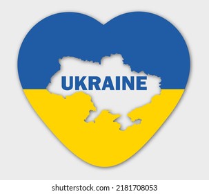 Mapa de Ucrania con un ícono cardíaco, abstracta bandera ucraniana patriótica con amor. Vector