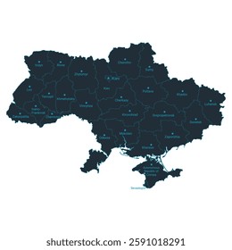 Ukraine map high detailed with administrative divide by state, capital cities names, outline simplicity style. Vector illustration EPS10.