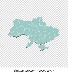 Ukraine map - High detailed pastel color map of Ukraine. Ukraine map isolated on transparent background. Vector illustration eps 10.