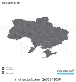 Ukraine map high detailed with regions and cities of the country on white background. Vector illustration EPS10.