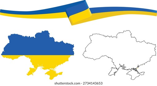Ukraine-Kartensymbol. Ukraine Silhouette Fahne Kollektion Zeichen. ukrainische kartographische Grenzsymbole