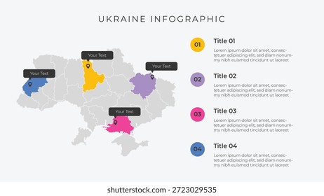 Ukraine Karte Infografik Vorlage mit 4 Optionen. Ukraine Verwaltungskarte Infografik für die Präsentation.