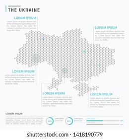 Ukraine map infographics with abstract pixelated dot pattern on white background. Stylized map concept with elementsl. - Vector illustration