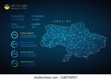 Ukraine Karte Infografik Vektorvorlage mit abstraktem geometrischem Mesh Polygonal Lichtkonzept auf blauem Hintergrund. Vorlage für Diagramm, Grafik, Präsentation und Diagramm.