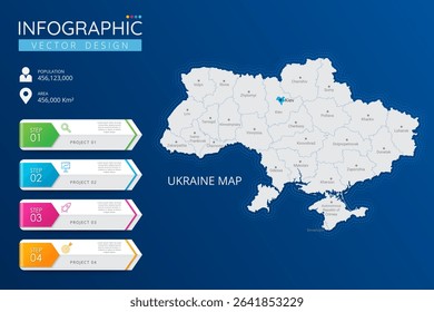 Ukraine map with location pointer marks. High detailed country map with division, cities and capital infographic template. Vector illustration EPS10