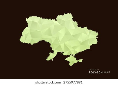 Ukraine Map - Low poly polygon map in soft light green gradient on dark brown background, modern minimal geometric style, clean abstract vector illustration design.
