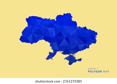 Ukraine Map - Low poly polygon map in deep blue gradient on soft beige background, modern minimal geometric design, clean abstract vector illustration with faceted triangulated style.