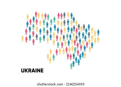Ukraine Karte von einer Gruppe von Menschen, Bevölkerung. Globalisierung. Menschen aus verschiedenen Ländern