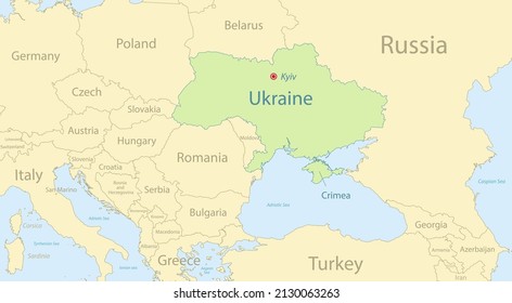 Ukraine map with neighboring states and names, classic maps design vector