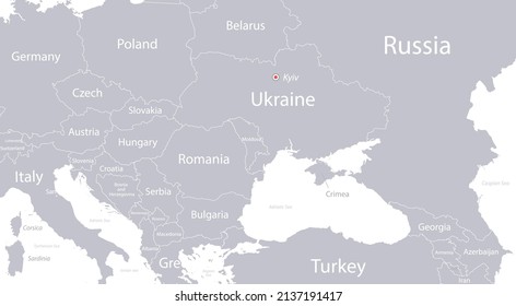 Ukraine map with neighboring states and names, gray on a white background vector