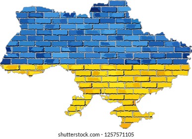 Ukraine map on a brick wall - Illustration, 
Grunge map and flag of Ukraine on a brick wall, 
Ukraine map with flag inside
