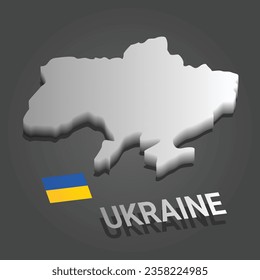 Ukraine map on grey background isometric vector. Flag.
