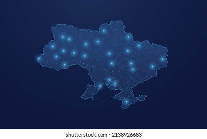 Ukraine map outline with stars and lines. Modern futuristic low polygonal, wireframe, plexus  lines and dots design. vector illustration.