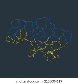 Ukraine map outline stroke, blue and yellow color. Borders of Ukraine