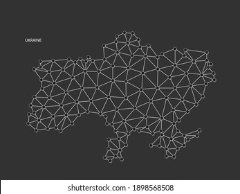 Ukraine Map Point scales on black background. Wire frame polygonal network white line, dot and shadow dot.