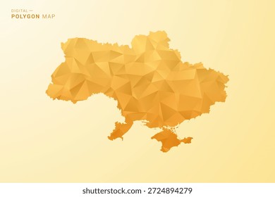 Mapa de Ucrania - Ilustración vectorial de estilo polígono en diseño geométrico de bajo poli amarillo y naranja, silueta minimalista moderna, aislada para infografía.