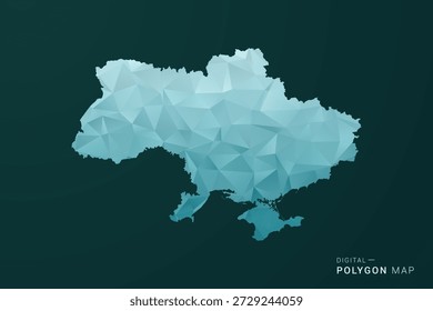 Mapa de Ucrania - Ilustración vectorial de estilo polígono en diseño geométrico de bajo poli verde y azul, silueta mínima limpia para infografía.