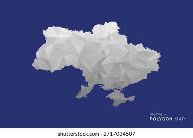 Ukraine Map - Polygon White and Black map Style Vector Illustration, Low Poly Geometric Design, Isolated on blue Background.