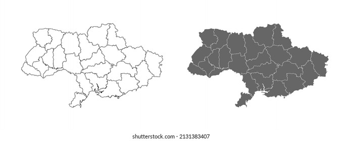 Mapa de Ucrania con conjunto de iluminación de vectores de frontera de división de provincias