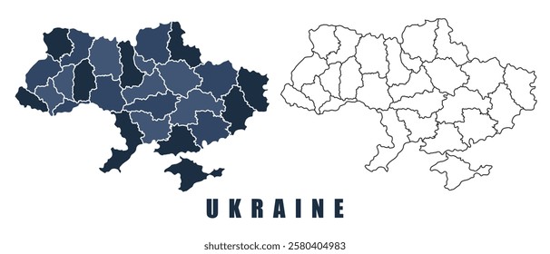 Ukraine map regions border outline vector set