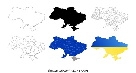 Ukraine map set. Map of the administrative-territorial division of Ukraine. Region and district. Vector illustration