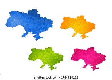 Mapa de Ucrania - Conjunto de fondo gráfico de gradiente triangular triangular de bajo estilo de polo geométrico ruplado, diseño poligonal para tu ,Vector eps 10.