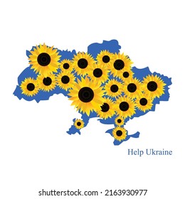 Ukraine map with sunflower, support for Ukraine