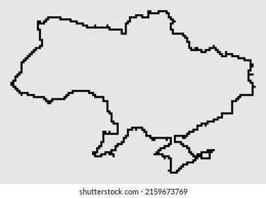 Ukraine map in traditional embroidery pattern colors - blue, yellow, red and black. Pixel art vector illustration. Support Ukraine. Political or geographical design element on gray background
