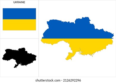 Ukraine map with Ukrainian flag background - Map as black pattern and flag of Ukraine available separately