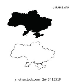 "Ukraine Map Vector – Black Silhouette and Outline Map Design for Educational and Creative Use"