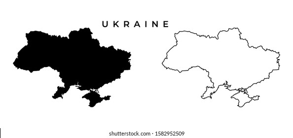 Ukraine Map Vector - Map of Ukraine Blank Black Silhouette and Outline Isolated on White