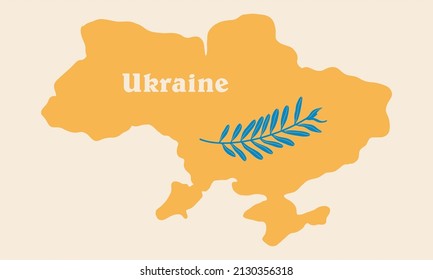 Ukraine. Map of Ukraine. Vector map of European countries. Peace in Ukraine, olive branch, symbol of peace.