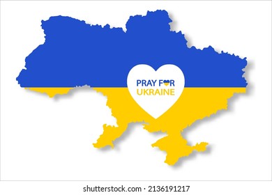 Mapa de Ucrania, ilustración vectorial de la bandera incorporada con oraciones por UCRANIA en el corazón blanco, concepto para salvar a Ucrania de Rusia o guerra