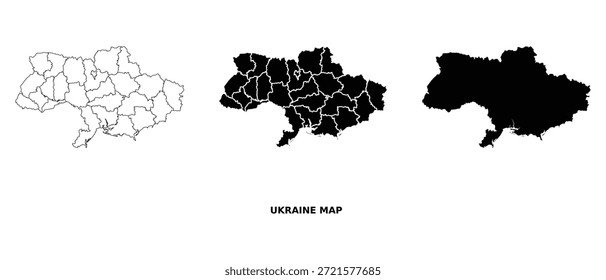 Ukraine-Karte, Vektorsatz mit Verwaltungsaufteilungen in Schwarz-Weiß, Länderumrissgrafik