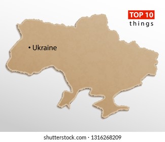 Ukraine map vector. Ukrainian maps craft paper texture. Empty template information creative design element.