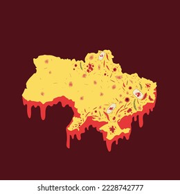 Ukraine map of war in blood, vector