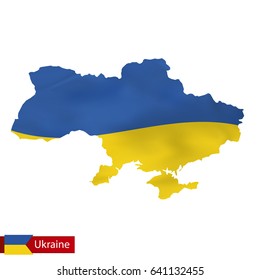 Ukraine map with waving flag of Ukraine. Vector illustration.