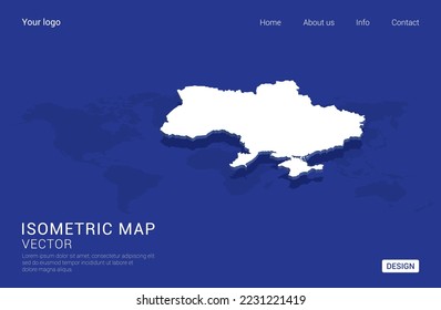 Ukraine map white on dark blue background 3d isometric vector illustration.