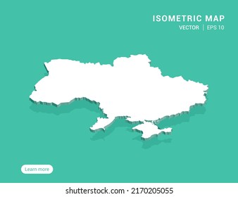 Ukraine Karte weiß auf grünem Hintergrund mit 3D-isometrischer Vektorgrafik.