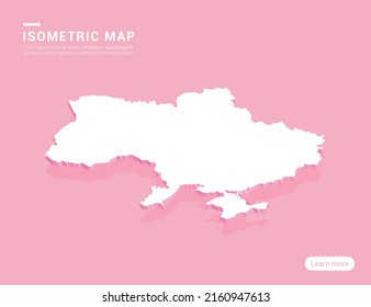 Ukraine map white on pink background with 3d isometric vector illustration.