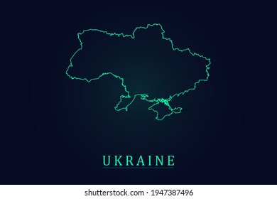Ukraine Map - World Map International vector template with thin green outline or outline graphic sketch style and green color isolated on dark background - Vector illustration eps 10