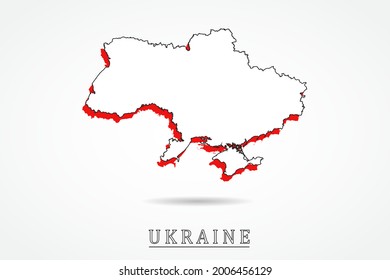 Ukraine-Karte - Weltkarte - Vektorvorlage mit rotem und skurriler Grafikskizze einzeln auf weißem Hintergrund - Vektorgrafikeps10