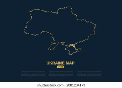 Mapa de Ucrania - Mapa Mundial Plantilla vectorial internacional con un delgado esquema de oro estilo de esbozo gráfico aislado en fondo oscuro para diseño de tarjeta, afiche, cartel - Ilustración vectorial eps 10