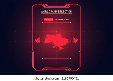 Mapa de Ucrania - Mapa Mundial Plantilla vectorial Internacional con Color Rojo en el estilo de perspectiva y HUD, GUI, interfaz de interfaz de usuario aislada en el fondo negro para el diseño - Ilustración vectorial eps 10