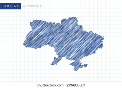 Ukraine Map - World Map International vector template with blue outline graphic and pen drawing sketch style isolated on white grid background for design, website - Vector illustration eps 10