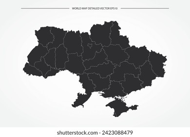 Ukraine Map - World Map International vector template with High detailed with black and white outline color isolated on white background - Vector illustration eps 10