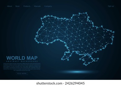 Ukraine Map - World Map mash line and point scales on blue technology background. Wire Frame 3D mesh polygonal network line, design sphere, dot and structure - Vector illustration eps 10
