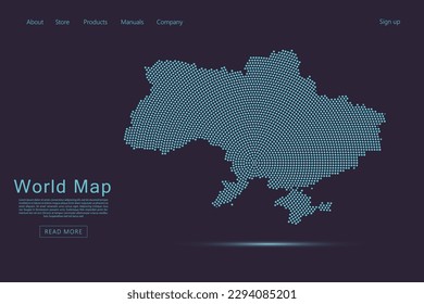 Ukraine Map - World map vector template with blue dots, grid, grunge, halftone style isolated on dark purple background for website, infographic, technology design - Vector illustration eps 10