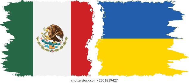 Ukraine and Mexico grunge flags connection, vector
