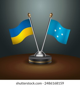 Ukraine and Micronesia flag together. Small table flag with color gradient background
